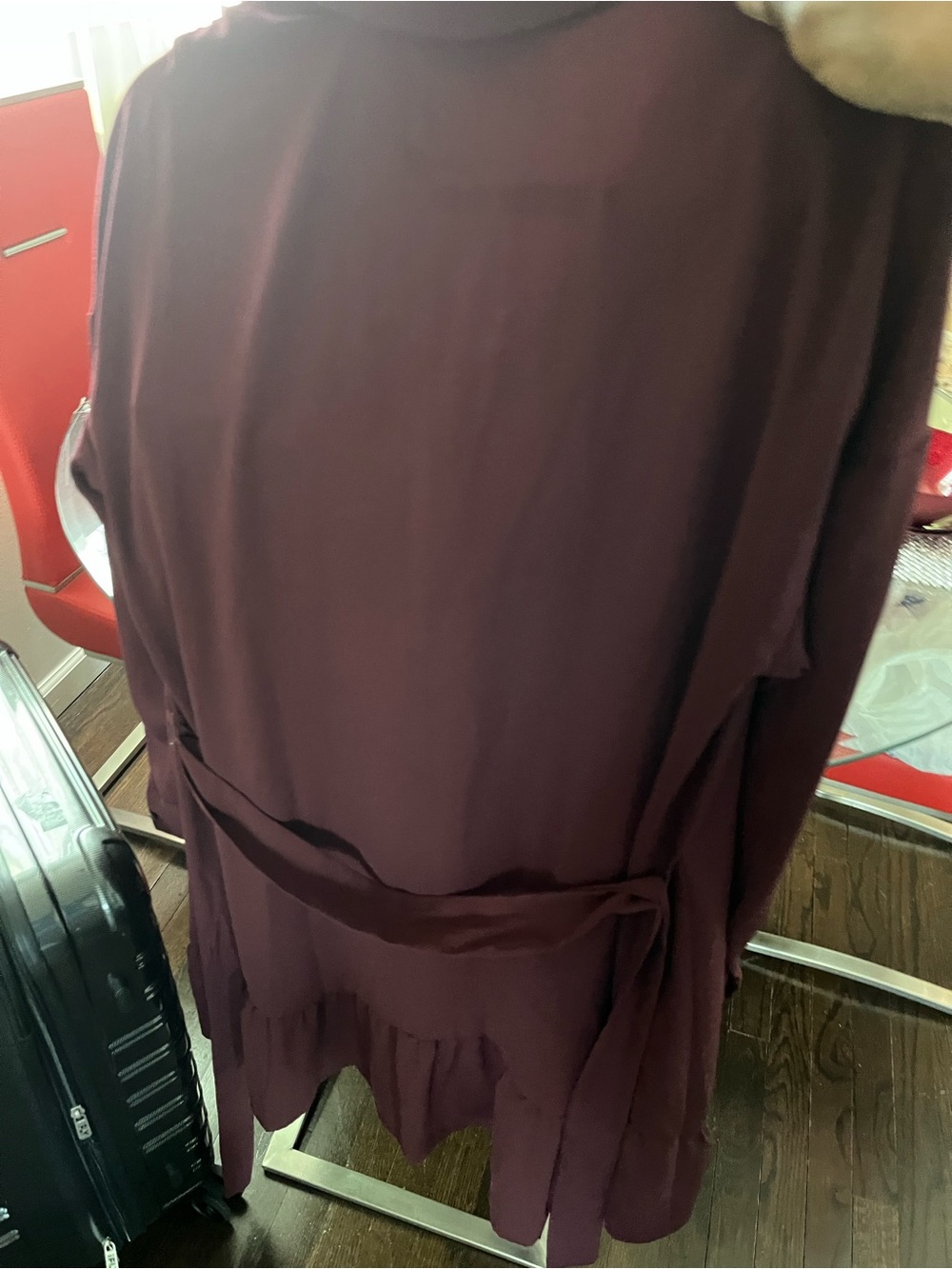 Mini Dress with Tie Waist in Plum